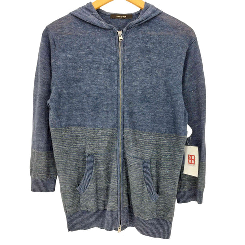 コムサメン COMME CA MEN リネン ボーダー切替 七分袖 ダブルジップ パーカー メンズ