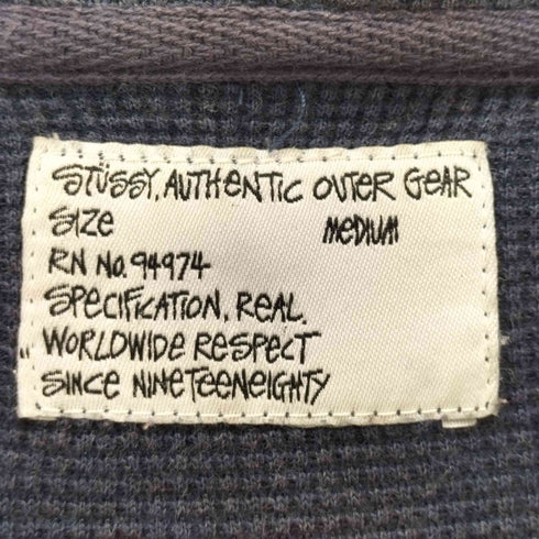 ステューシー Stussy 90-00S OLD AUTHENTIC OUTER GEAR 白タグ ワッフル サーマル ジップ フーディー パーカー メンズ import:M