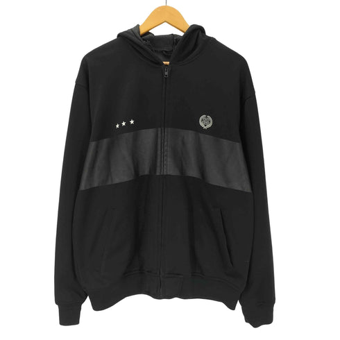 ステューシー Stussy 90S 紺タグ OLD SSリンク エンブレム パネル スイッチング スポーツ ブラック ジップ フーディー パーカー メンズ import:L
