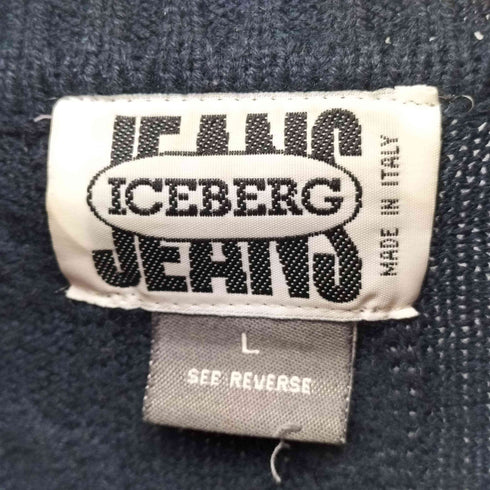 アイスバーグ ICEBERG JEANS イタリア製 ロゴ刺繍 ケーブル編み 反袖 ニット ポロシャツ メンズ import:L