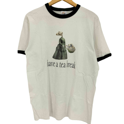 クロスアンドスティッチ CROSS&STITCH have a tea break プリント リンガーTシャツ メンズ import:XL