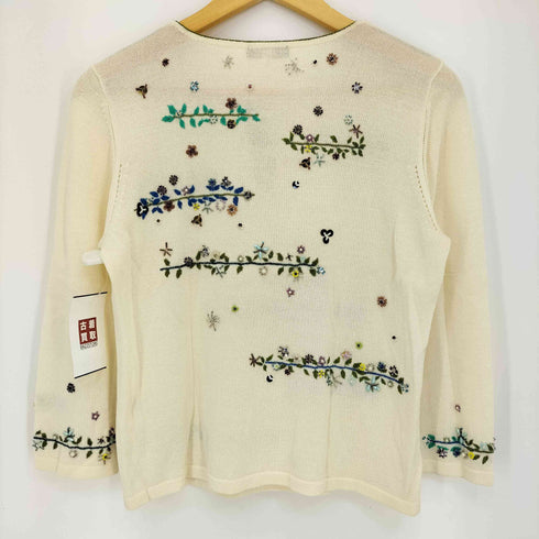 トクコプルミエヴォル TOKUKO 1er VOL 刺繍 ビーズ フロント ダブルリボン 七分袖 ニット レディース JPN:9号