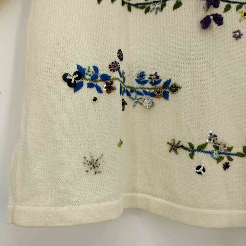 トクコプルミエヴォル TOKUKO 1er VOL 刺繍 ビーズ フロント ダブルリボン 七分袖 ニット レディース JPN:9号