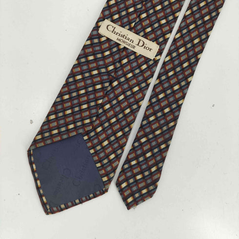 クリスチャンディオール Christian Dior MONSIEUR OLD 絹 シルク 100% バイアス チェック ネクタイ メンズ