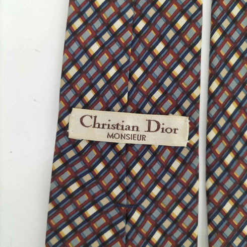 クリスチャンディオール Christian Dior MONSIEUR OLD 絹 シルク 100% バイアス チェック ネクタイ メンズ