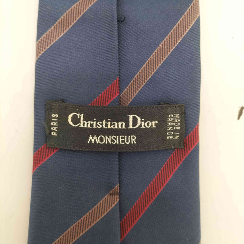 クリスチャンディオール Christian Dior MONSIEUR OLD MADE IN FRANCE フランス製 絹 シルク 100% レジメンタル ストライプ ネクタイ メンズ