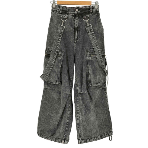 リル LILL ルーズシルエットハイウエストサスペンダーZIPポケットデニムカーゴパンツ メンズ JPN:S