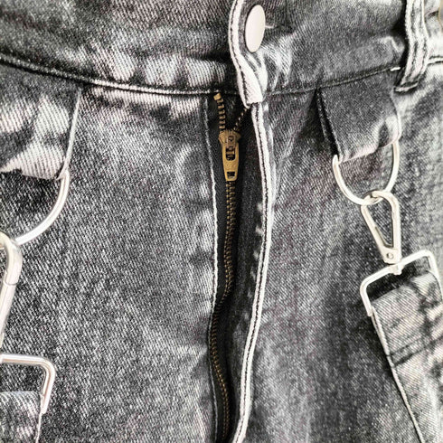 リル LILL ルーズシルエットハイウエストサスペンダーZIPポケットデニムカーゴパンツ メンズ JPN:S