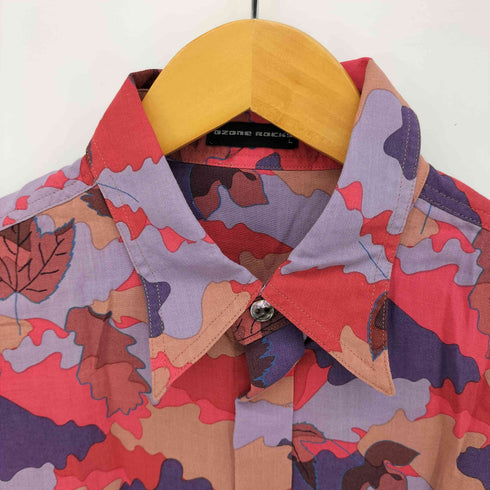 オゾンロックス OZONE ROCKS カモフラ 枯れ葉 シェルボタン ダブルカフス 比翼 L/S シャツ メンズ JPN:L