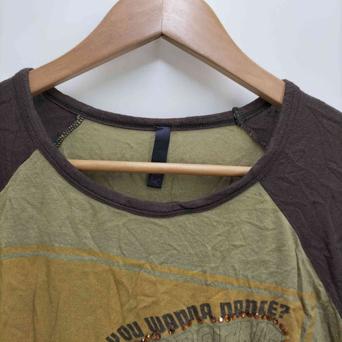 スライ SLY プリント ビジュー ラグラン クルーネック Tシャツ レディース