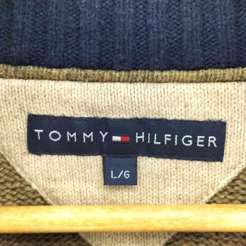 トミーヒルフィガー TOMMY HILFIGER 袖刺繍 ロゴ ジップアップ ドライバーズニット メンズ L/G
