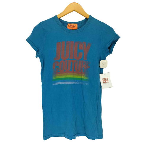 ジューシークチュール JUICY COUTURE USA製 ダメージ加工 フロントプリントクルーネックチビTシャツ Y2K レディース import:S