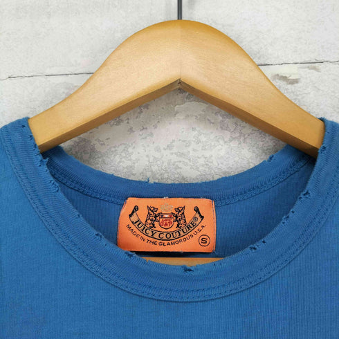ジューシークチュール JUICY COUTURE USA製 ダメージ加工 フロントプリントクルーネックチビTシャツ Y2K レディース import:S