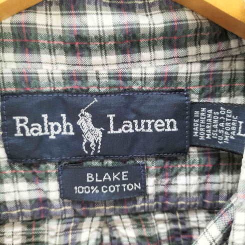 ラルフローレン RALPH LAUREN 90S BLAKE ブレイク ポニー刺繍 シアサッカー S/S チェック シャツ ボックス 短丈 カスタム メンズ import:L