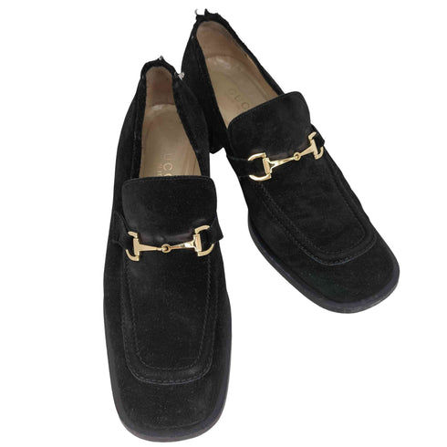 グッチ GUCCI スクエアトゥ スウェード ホースビット ローファー レディース 37 1/2