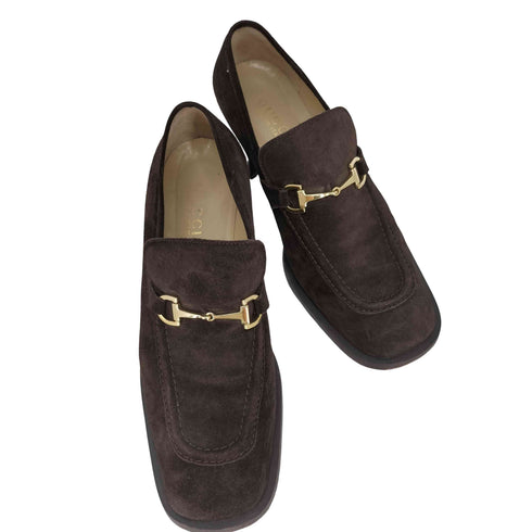 グッチ GUCCI スクエアトゥ スウェード ホースビット ローファー レディース 38