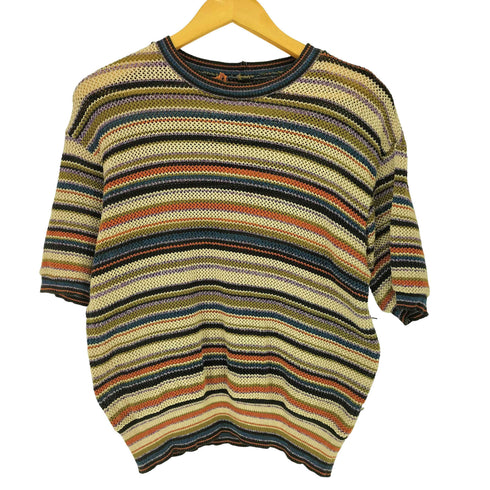 ミッソーニウオモ MISSONI UOMO 90S イタリア製 ストライプ マルチカラー S/S ニット セーター レディース