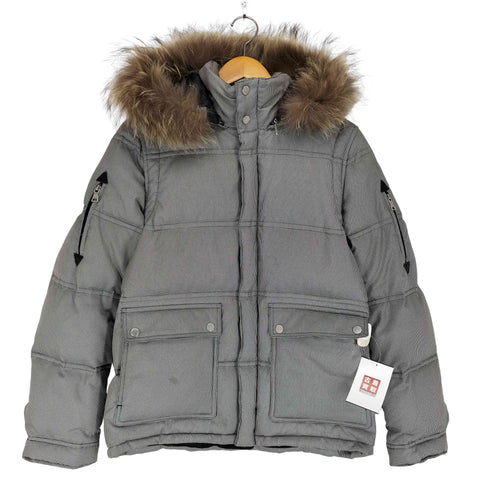 バーバリーブラックレーベル BURBERRY BLACK LABEL ファー付き ダウンジャケット 千鳥格子 2WAY ジップ スナップボタン メンズ JPN:M