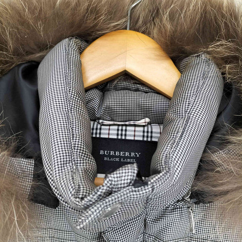 バーバリーブラックレーベル BURBERRY BLACK LABEL ファー付き ダウンジャケット 千鳥格子 2WAY ジップ スナップボタン メンズ JPN:M