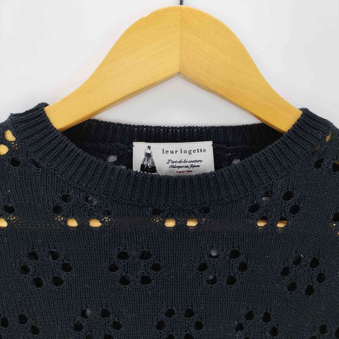 ルールロジェット leur logette 透かし編み レース フラワー パンチング S/S パフスリーブ サマー ニット 半袖 トップス レディース JPN:1