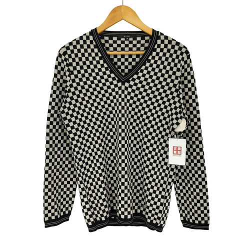 グッチ GUCCI Vネック ブロックチェック 市松模様 ニット 裾ロゴ archive メンズ JPN:M