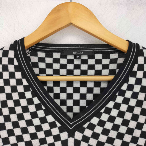グッチ GUCCI Vネック ブロックチェック 市松模様 ニット 裾ロゴ archive メンズ JPN:M