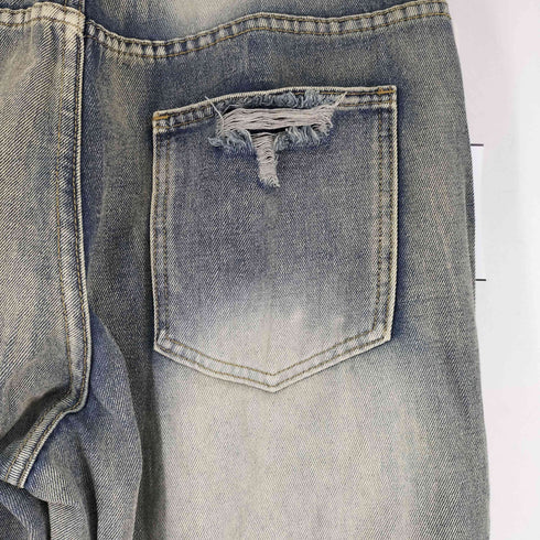 クラッシュ加工 ワイド デニムパンツ レディース JPN:M