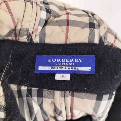 バーバリーブルーレーベル BURBERRY BLUE LABEL 裏地ノバチェック ファー付き ダッフルコート レディース 38