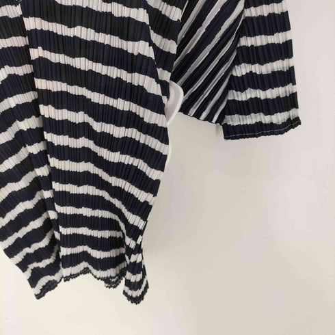 プリーツプリーズイッセイミヤケ PLEATS PLEASE ISSEY MIYAKE 90S 99SS 銀タグ プリーツ セーラーカラー バイアス ボーダー S/S トップス レディース JPN:3