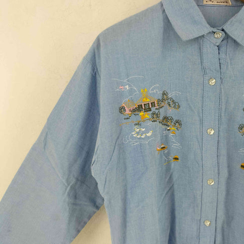 St.river フロント刺繍 レギュラーカラー シャンブレーシャツ レディース