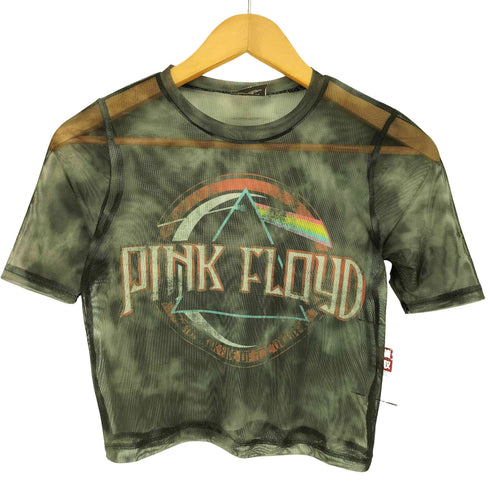 バンドプリント シアー クルーネック半袖Tシャツ レディース UK:10
