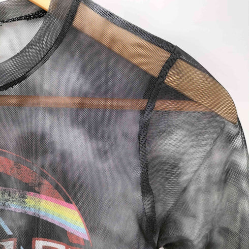 バンドプリント シアー クルーネック半袖Tシャツ レディース UK:10
