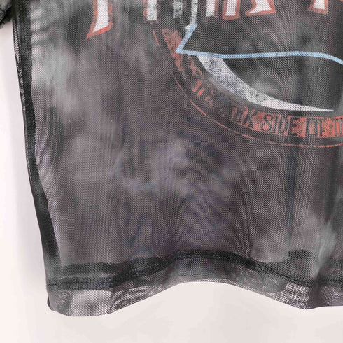 バンドプリント シアー クルーネック半袖Tシャツ レディース UK:10