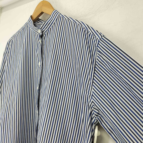 メゾンキツネ MAISON KITSUNE OVERSIZE SHIRT IN STRIPED COTTON WITH LOGO HANDWRITING EMBROIDERY スタンドカラーシャツ レディース JPN:M