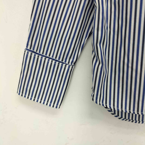 メゾンキツネ MAISON KITSUNE OVERSIZE SHIRT IN STRIPED COTTON WITH LOGO HANDWRITING EMBROIDERY スタンドカラーシャツ レディース JPN:M