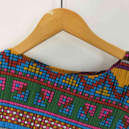 プリーツプリーズイッセイミヤケ PLEATS PLEASE ISSEY MIYAKE 10AW 総柄 サイケ 変形 アシンメトリー チロリアン プリーツ カットソー トップス レディース JPN:3