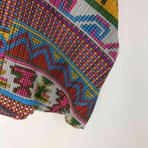プリーツプリーズイッセイミヤケ PLEATS PLEASE ISSEY MIYAKE 10AW 総柄 サイケ 変形 アシンメトリー チロリアン プリーツ カットソー トップス レディース JPN:3