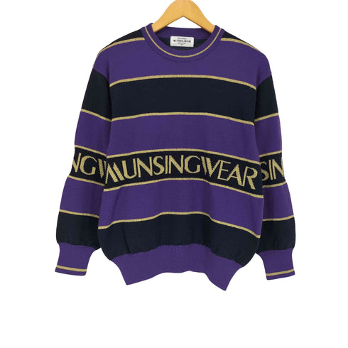 マンシングウェア GRANDSLAM MUNSINGWEAR ボーダー柄ロゴプリントクルーネックニット メンズ M