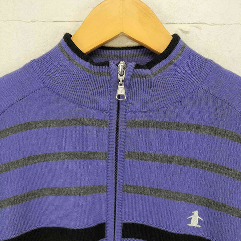 マンシングウェア Munsingwear ボーダー柄ロゴ刺繍ハーフジップニット メンズ L