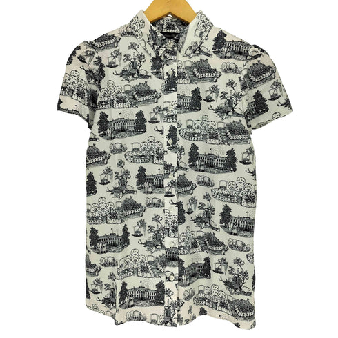 ブルックスブラザーズ BROOKS BROTHERS 総柄 街並み 羊 S/S コットン レギュラーカラーシャツ レディース US:0-2