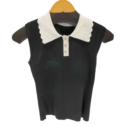mipiarl 衿スカラップポロニットトップス ノースリーブニット レディース M