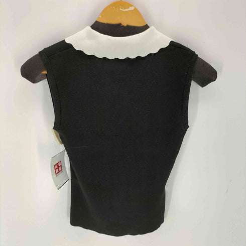 mipiarl 衿スカラップポロニットトップス ノースリーブニット レディース M