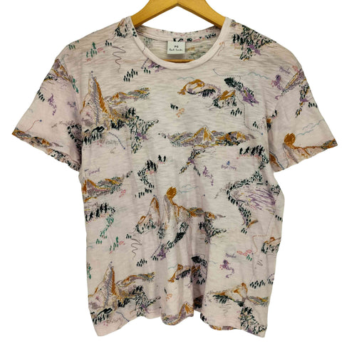 ピーエスポールスミス PS Paul Smith 総柄 山 景色 S/S クルーネック Tシャツ レディース import:M