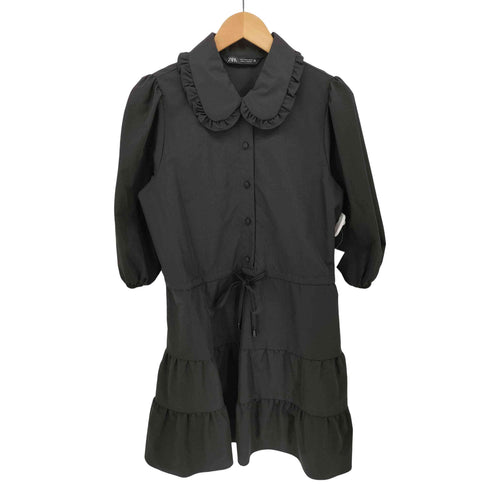 ザラ ZARA 丸襟 フリル パフスリーブ ティアード チュニック シャツワンピース レディース import:M