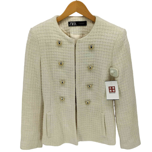 ザラ ZARA フロントフック ツイード ノーカラージャケット レディース import:XS