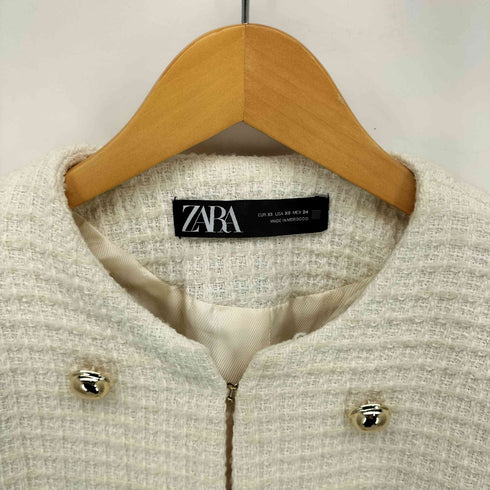 ザラ ZARA フロントフック ツイード ノーカラージャケット レディース import:XS