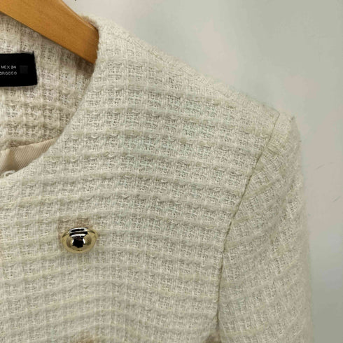 ザラ ZARA フロントフック ツイード ノーカラージャケット レディース import:XS