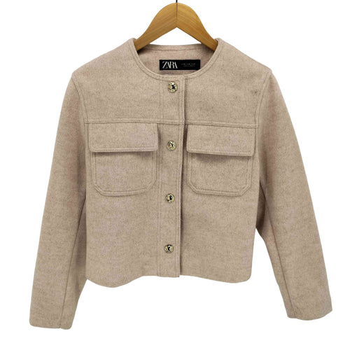 ザラ ZARA スナップボタン クロップド ノーカラージャケット レディース import:XS