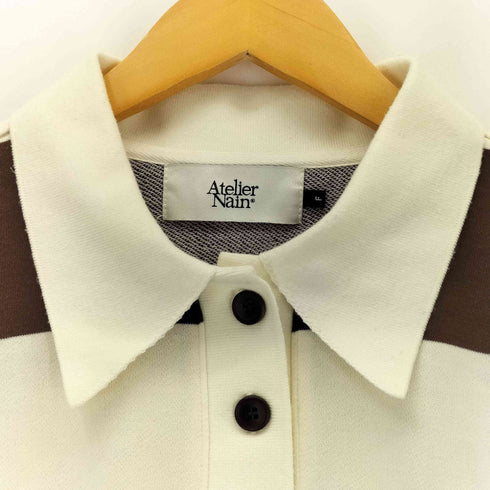 Atelier Nain フロントロゴ刺繍 ボーダー ポロニット casual レディース FREE