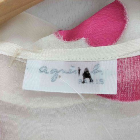 アニエスベー agnes b. PARIS シルク 花びら柄 ノースリーブ シアーシャツ レディース JPN:2